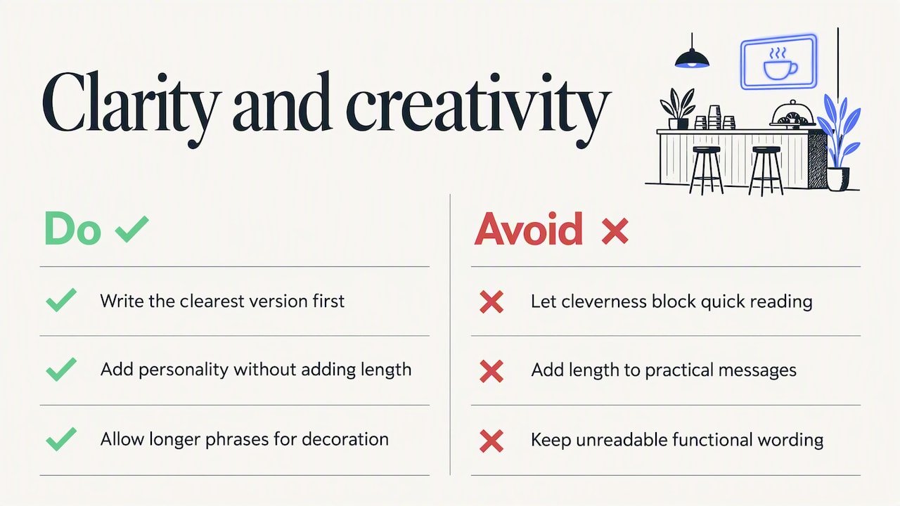 How to balance creativity with clarity in neon sign wording — overview diagram