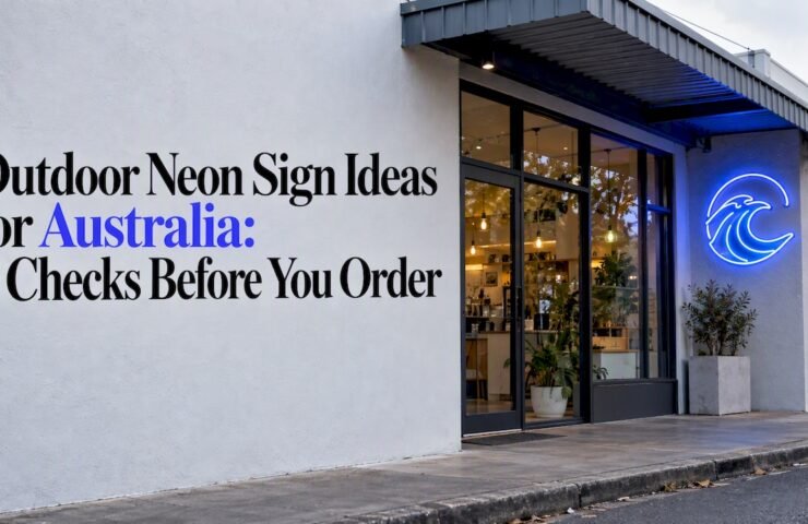 Blue LED neon sign on Australian shopfront