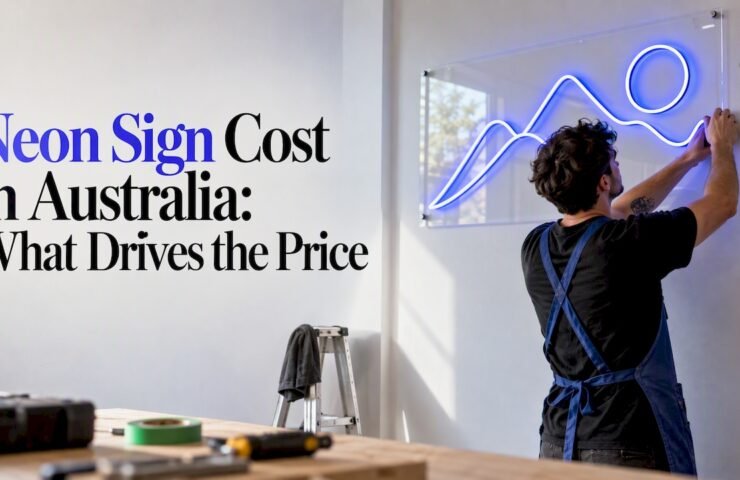 Blue LED neon sign on acrylic backing