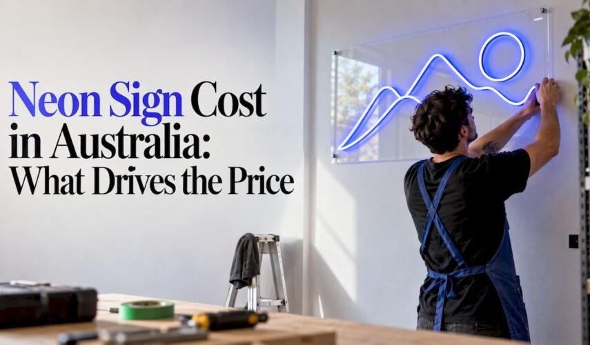 Blue LED neon sign on acrylic backing