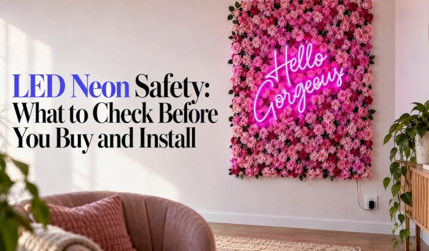 LED neon sign with visible power adaptor
