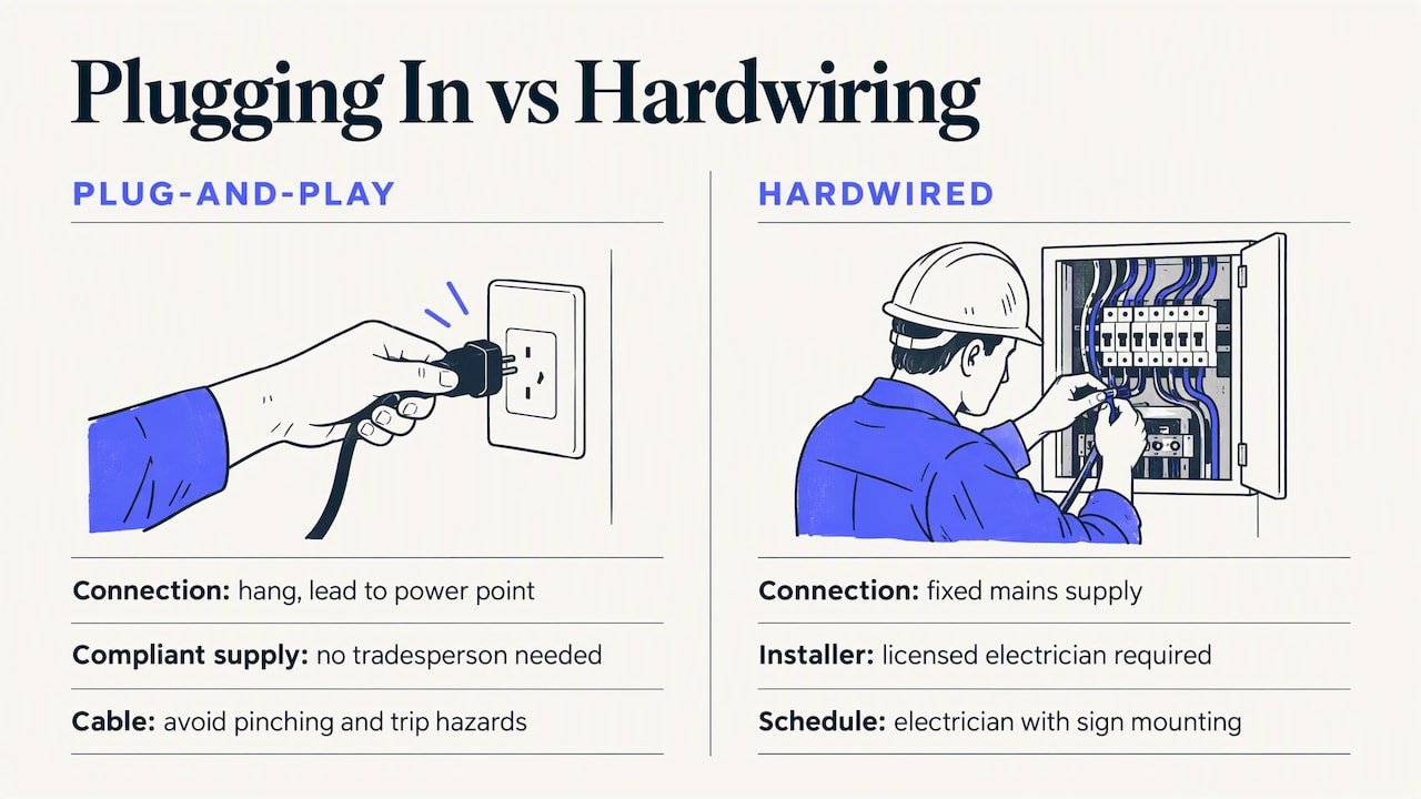 Plugging in versus hardwiring: when you need an electrician — overview diagram